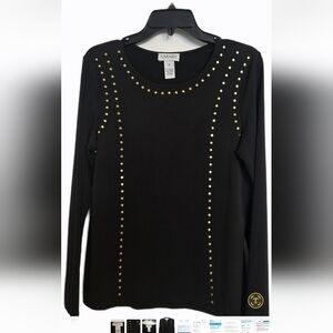 Calvin Klein Black Long Sleeve Top with Gold Accents